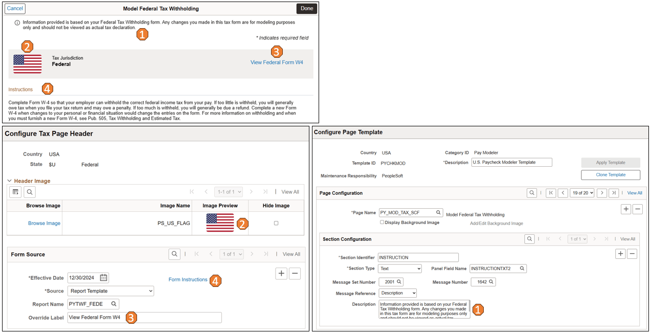 Paycheck Modeler tax page header and corresponding page header configuration