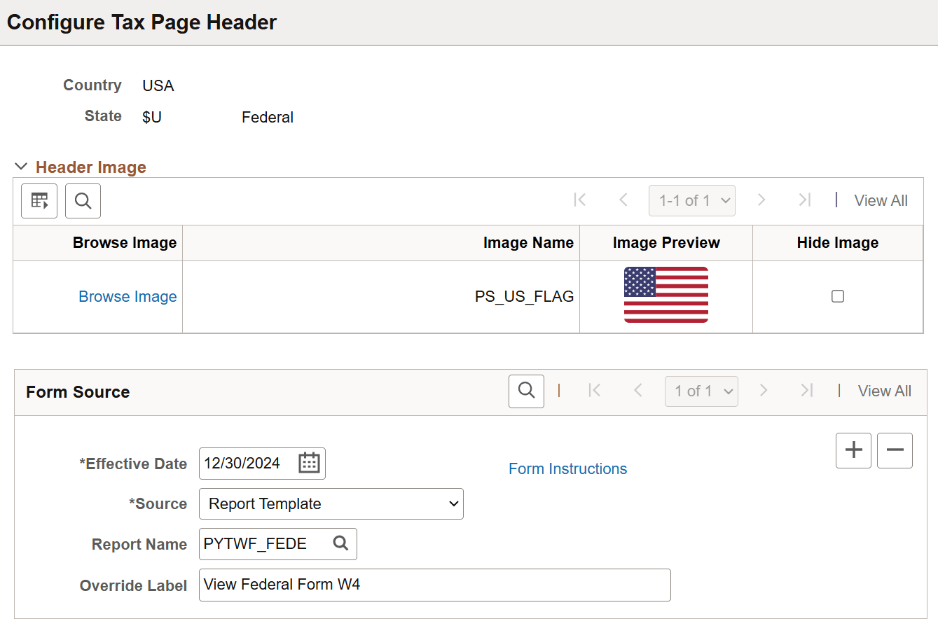 Configure Tax Page Header page