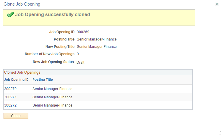 Clone Job Opening page after cloning