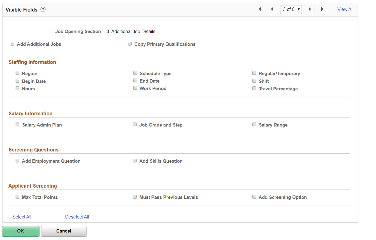 Configure Field Visibility page (3 of 3)