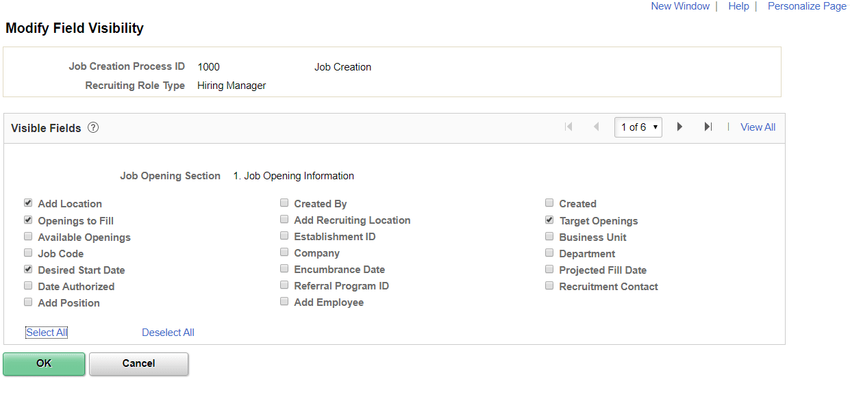 Configure Field Visibility page (1 of 3)