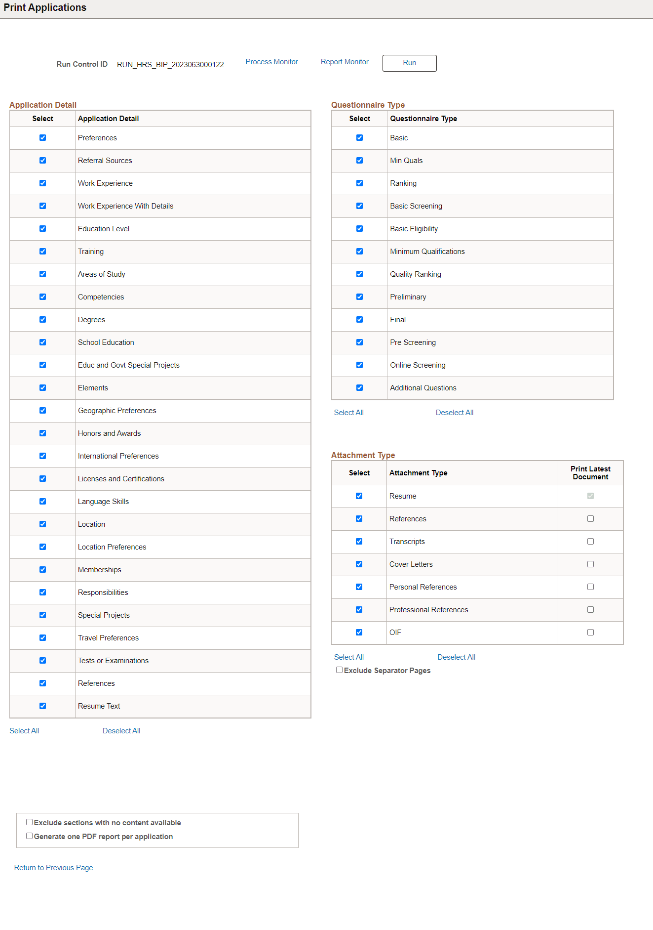 Print Applications Page