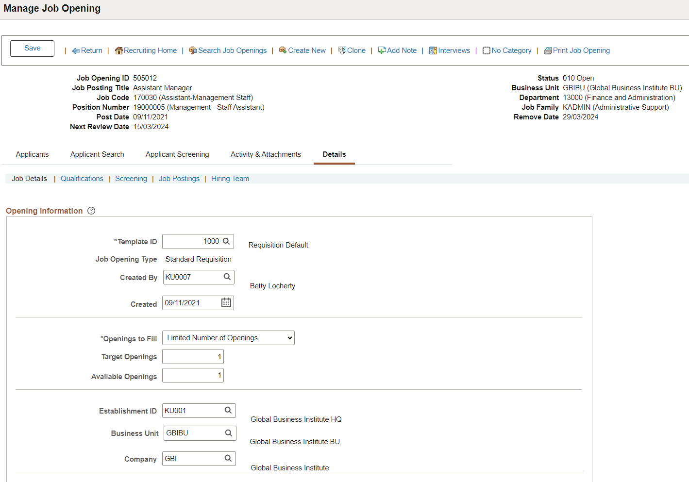 Manage Job Opening_Details Tab