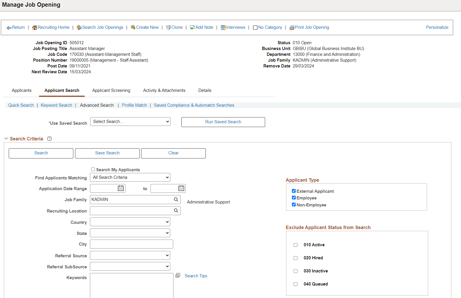 Manage Job Opening_Applicant Search Tab
