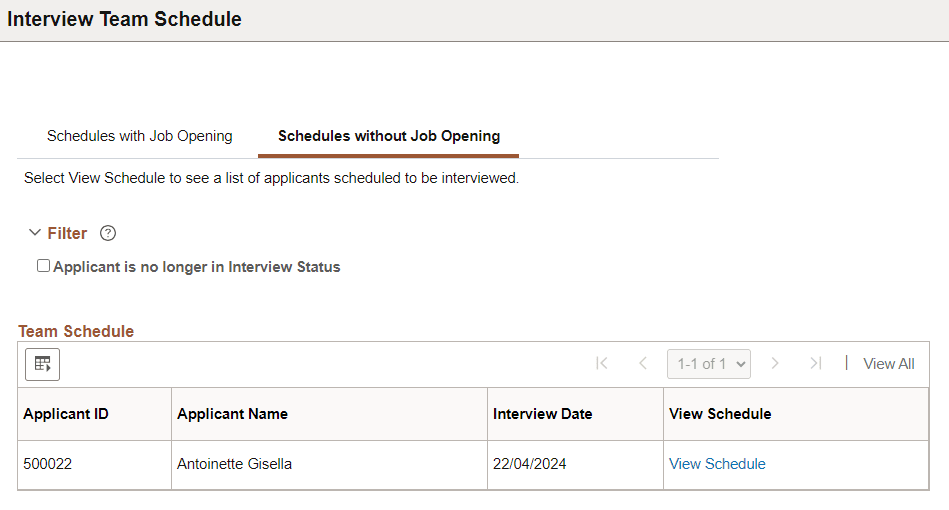 Interview Team Schedule Page for schedules without job openings