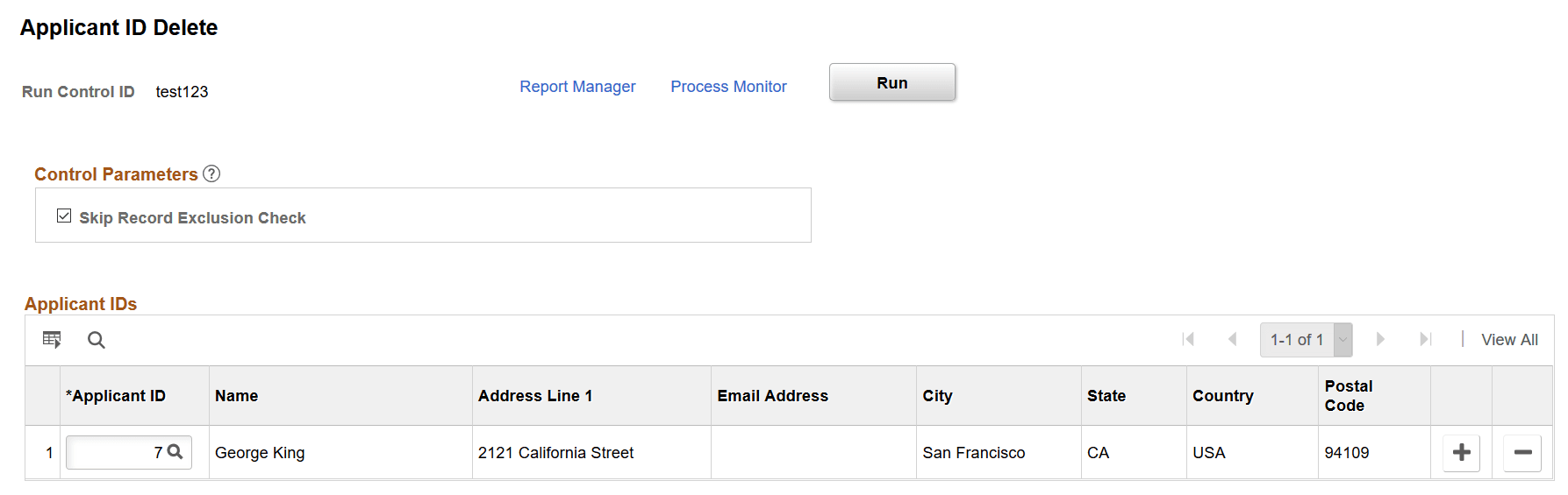 Applicant ID Delete page