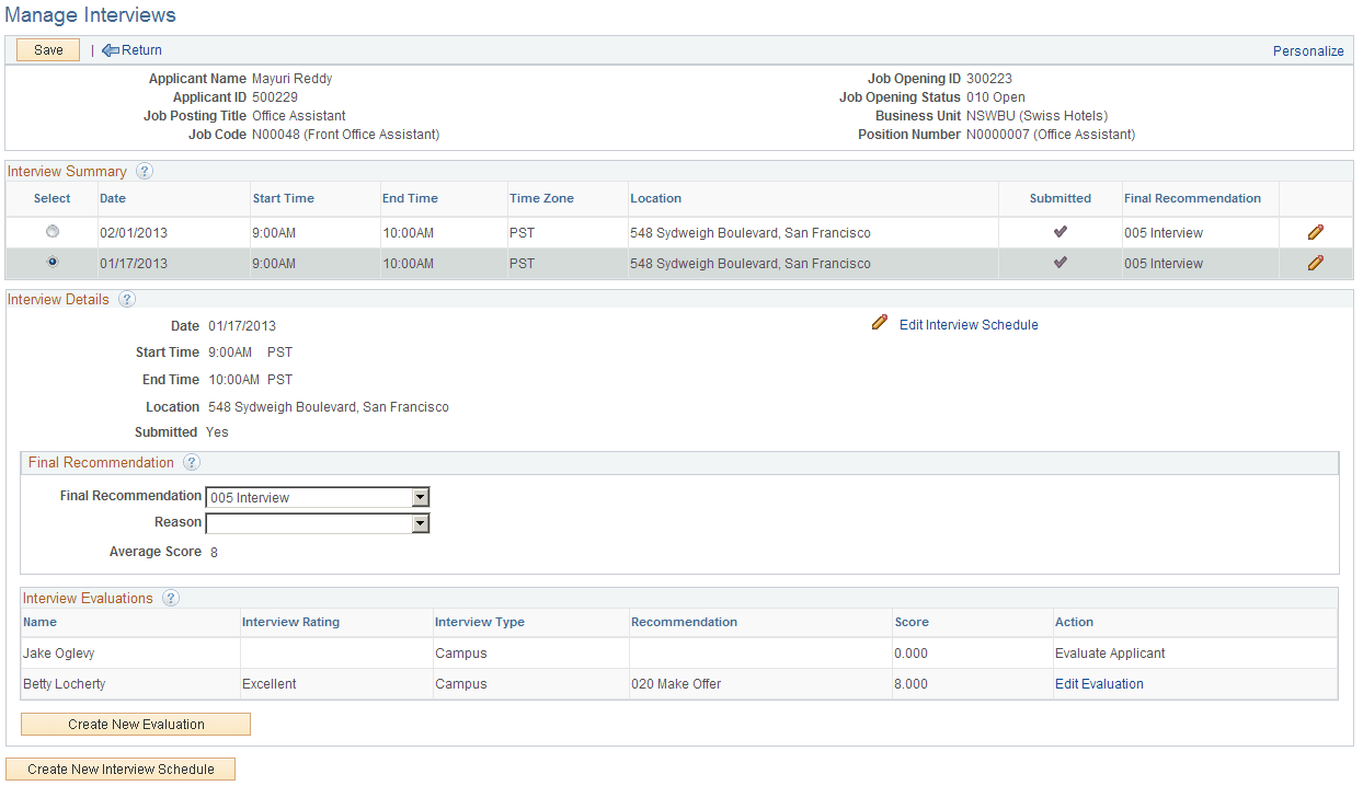 Manage Interviews page