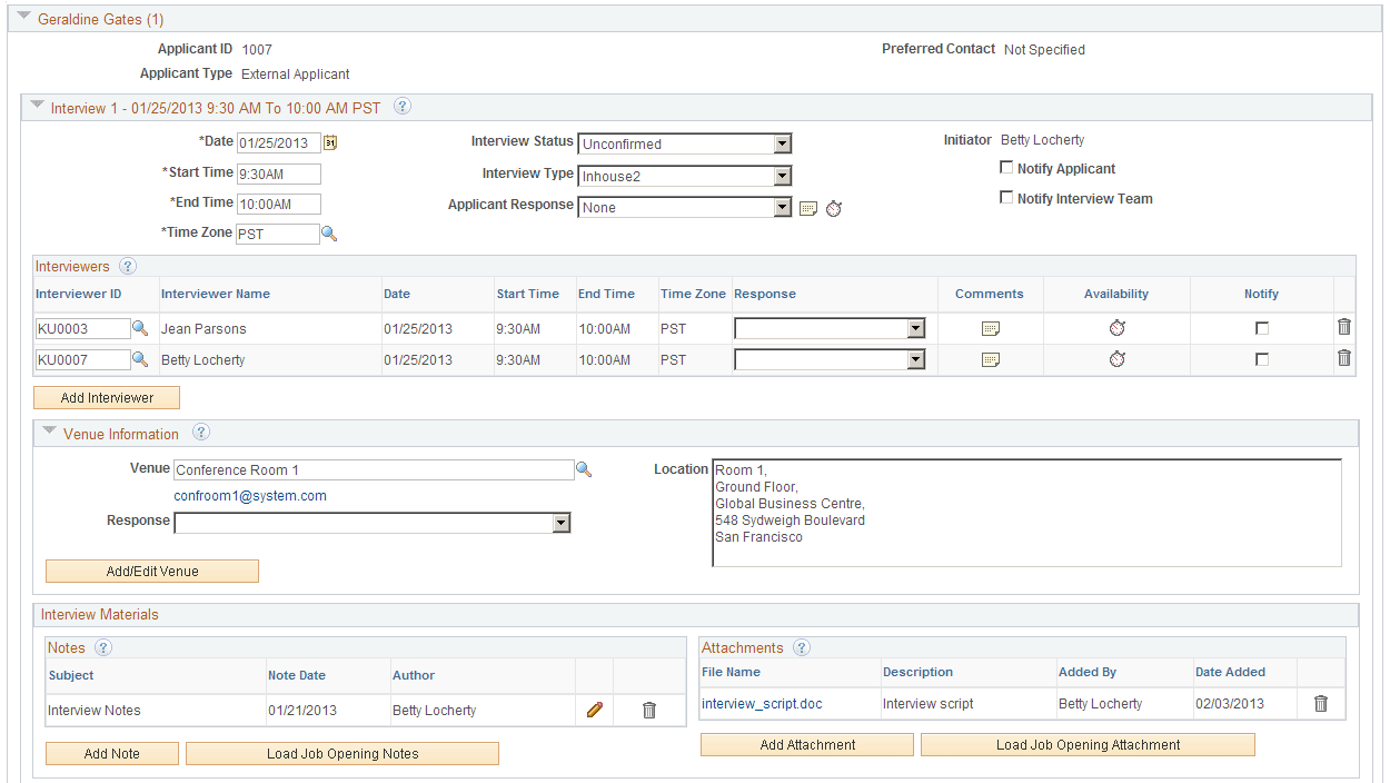 Interview Schedule page (2 of 3)