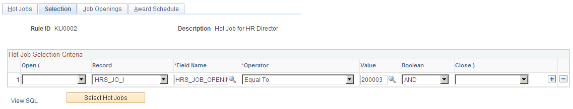 Hot Jobs - Selection page