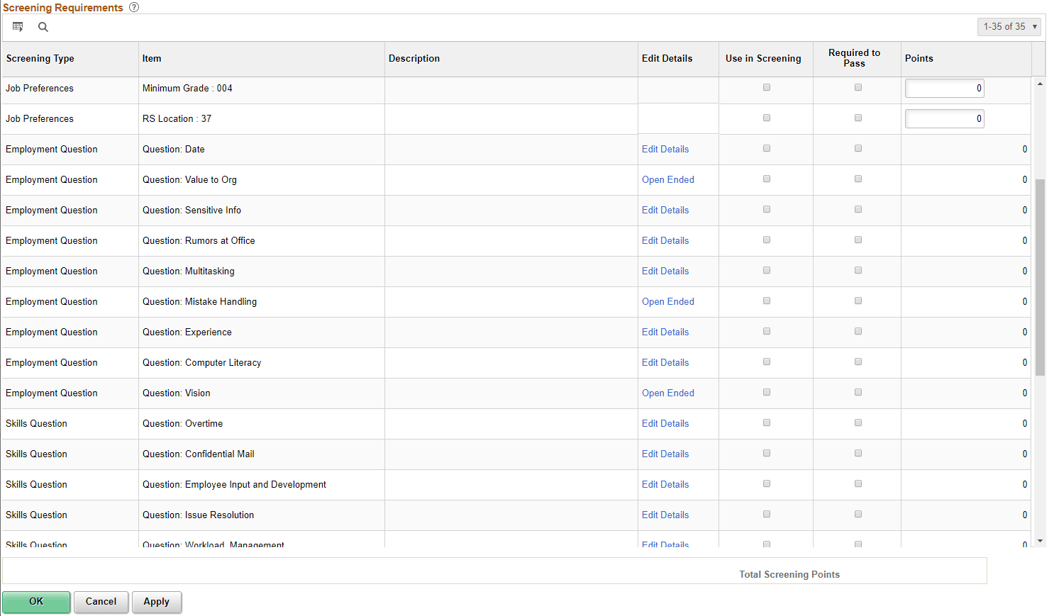 Job Opening - Screening Criteria page (2 of 2)