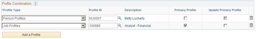 Job Opening page: Profile Combination section