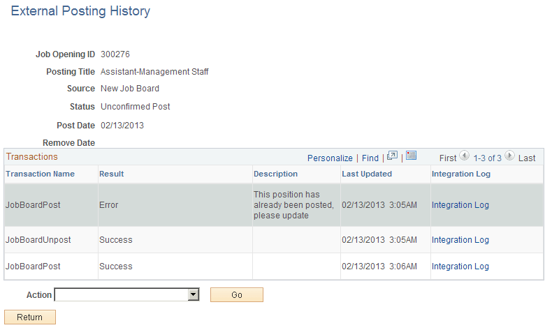 External Posting History page