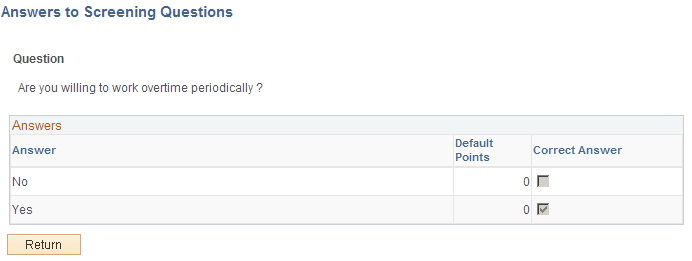 Answers to Screening Questions page