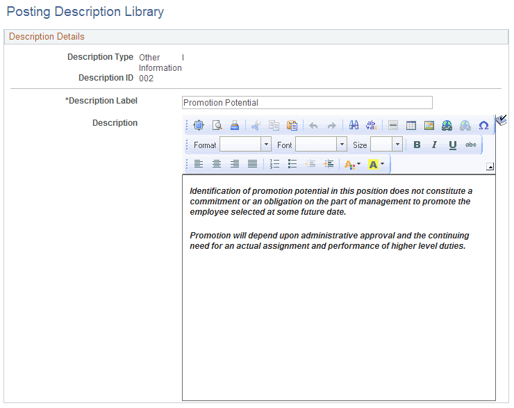 Posting Description Library page