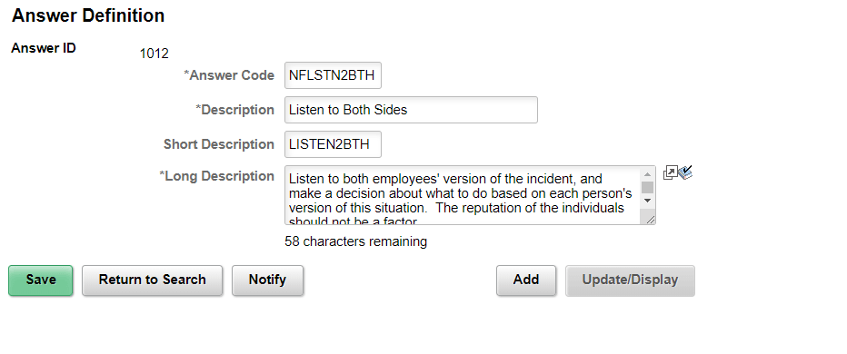 Answer Definition page