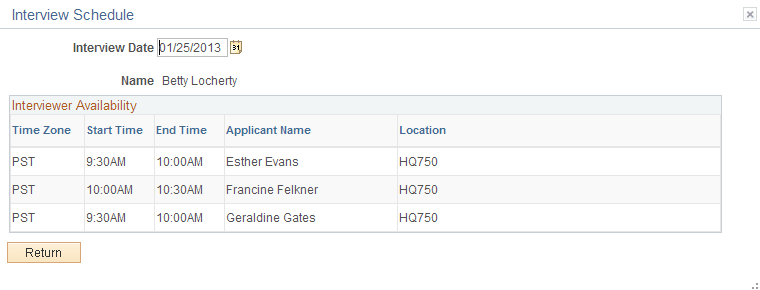 Interview Schedule (participant availability) page