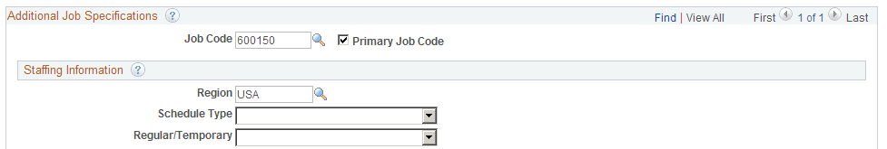 Additional Job Specifications scroll area for multiple job codes