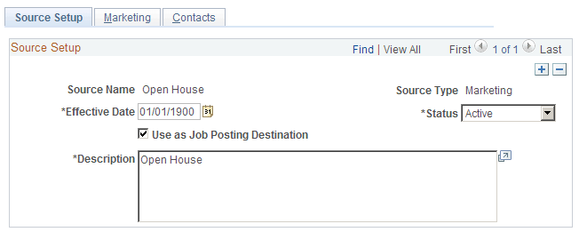 Recruitment Sources - Source Setup page