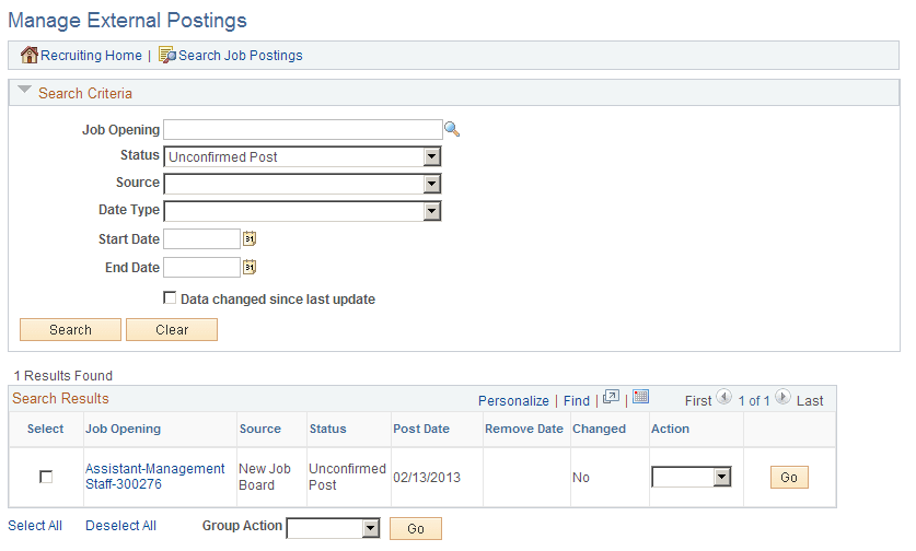 Manage External Postings page