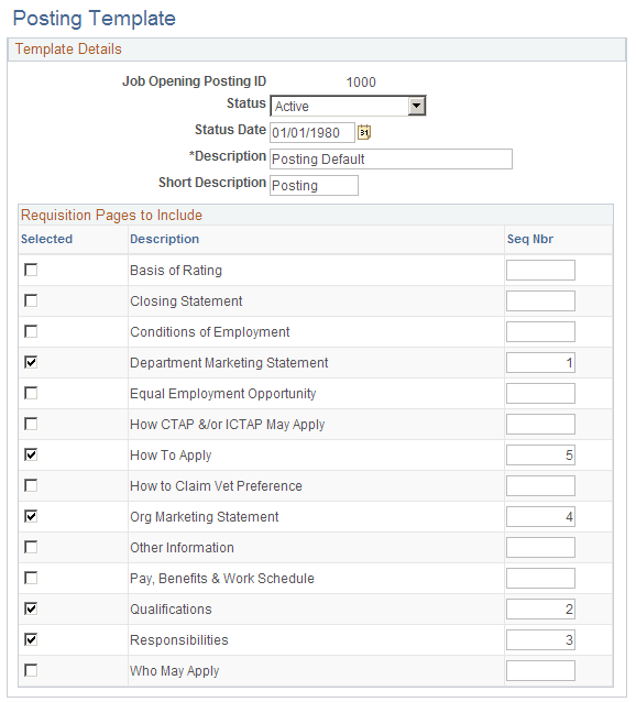 Posting Template page