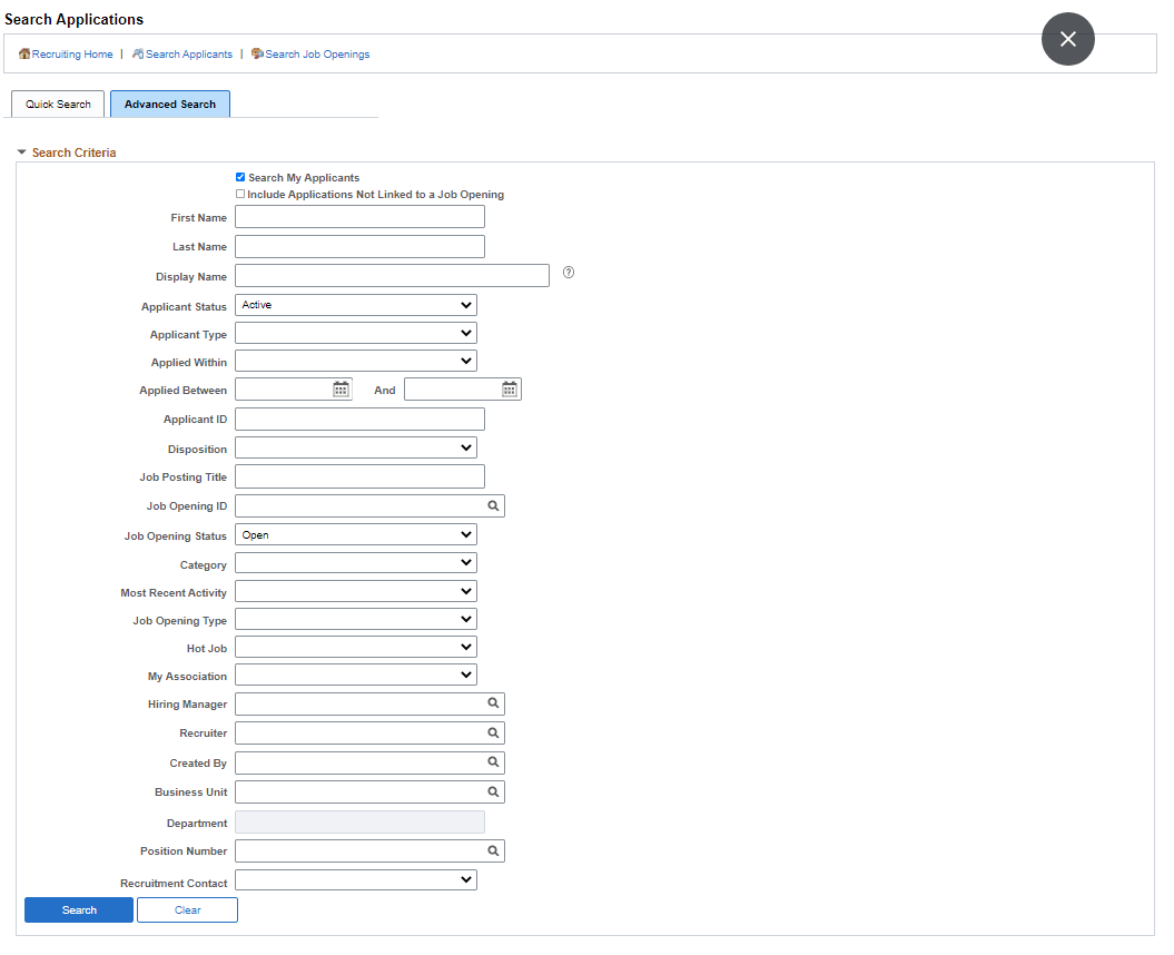Search Applications - Advanced Search Page