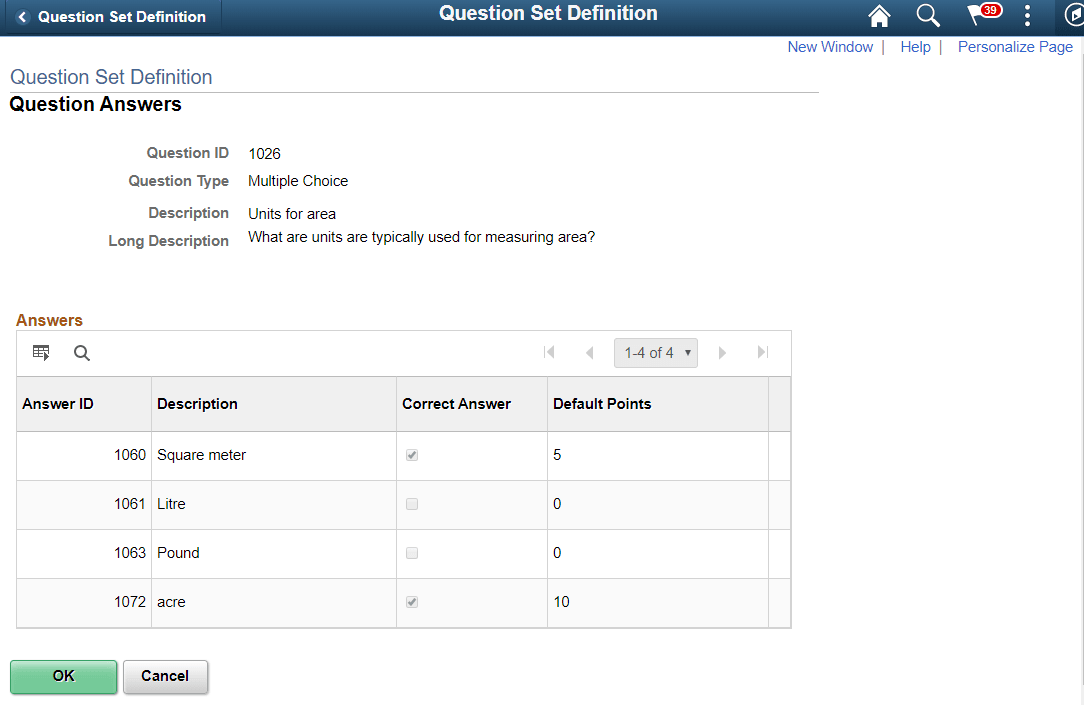 Question Answer page: Multiple Choice question