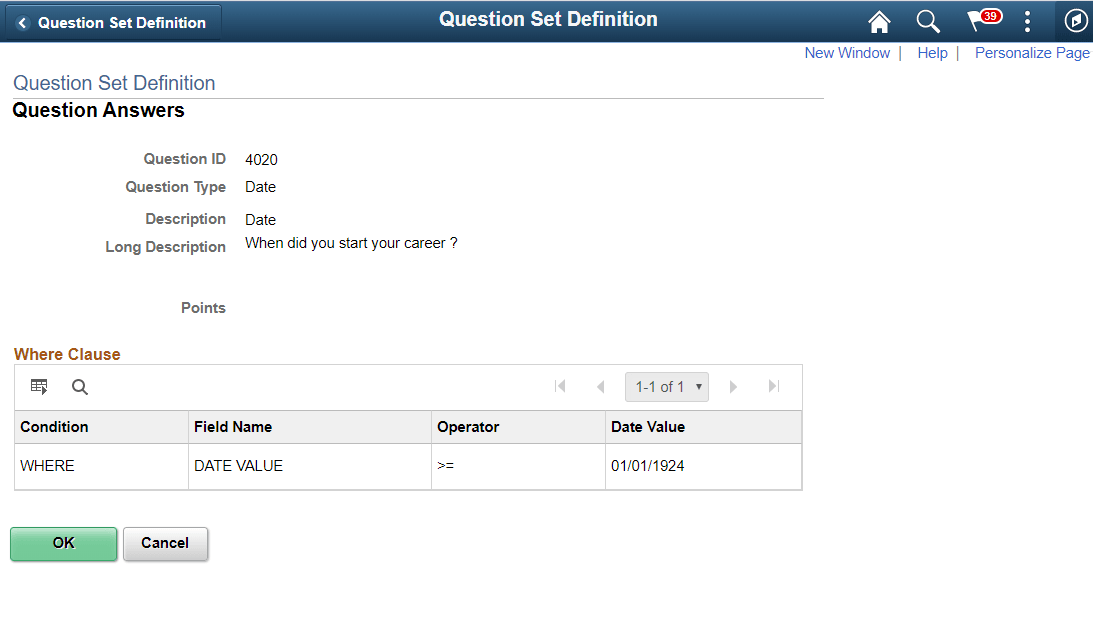 Question Answers page: Date type question