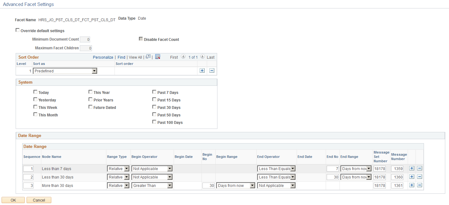 Advanced Facet Settings for the Job Closing In facet