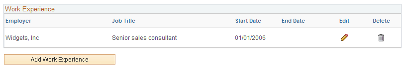 Work Experience section