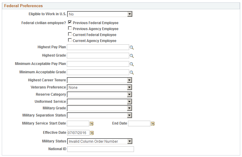 Federal Preferences section
