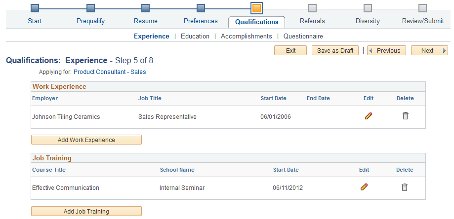 Step from Resume Template - with substeps