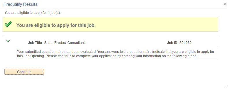Prequalify Results page (eligible to apply)