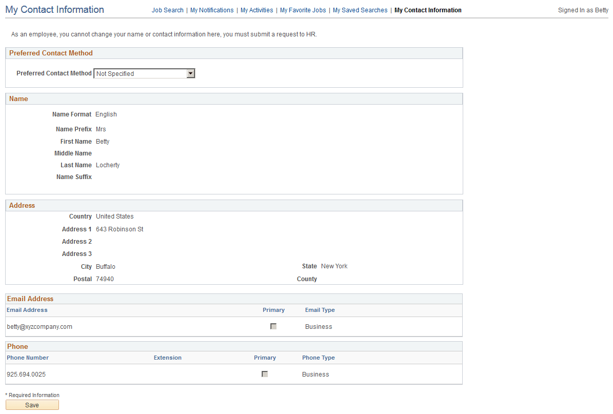 My Contact Information page