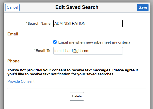 Edit Saved Search_not opted to receive text message