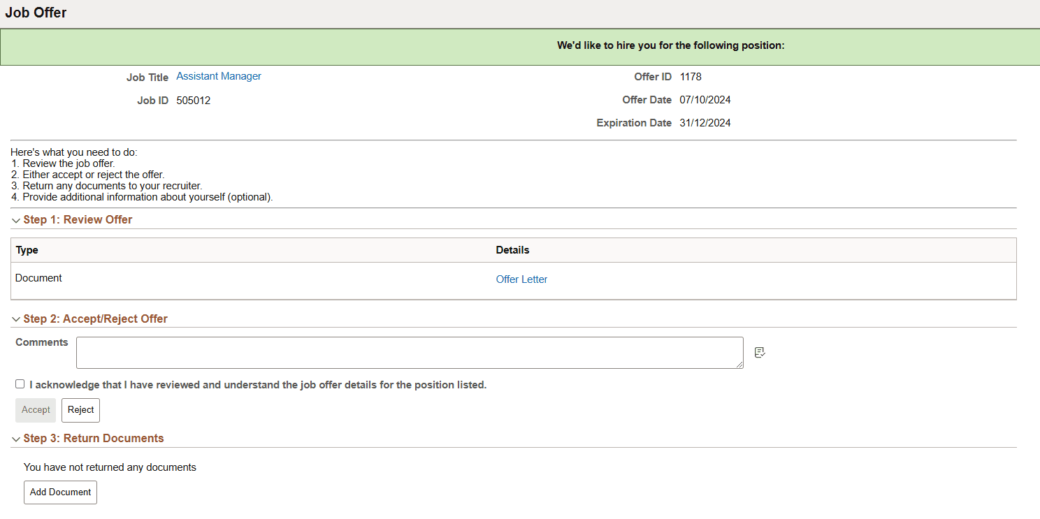 Careers Job Offer page (1 of 2)