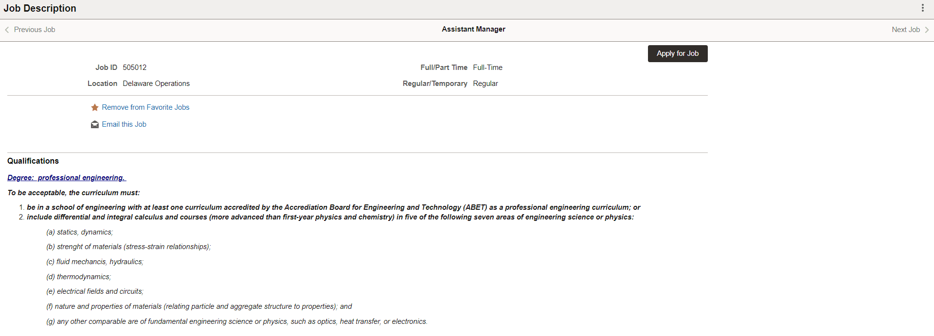 Job Description Page