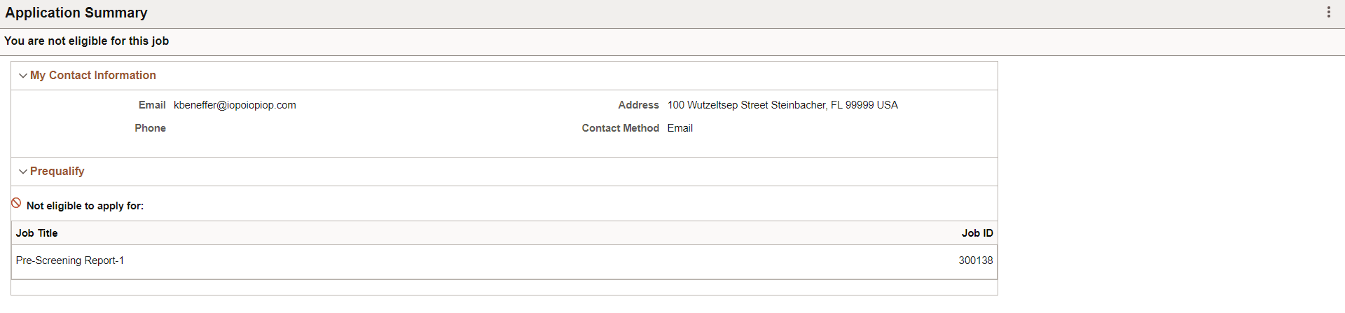Application Summary for Ineligible applicant