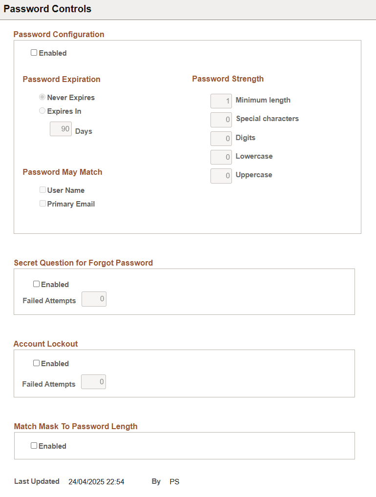 Password Controls page