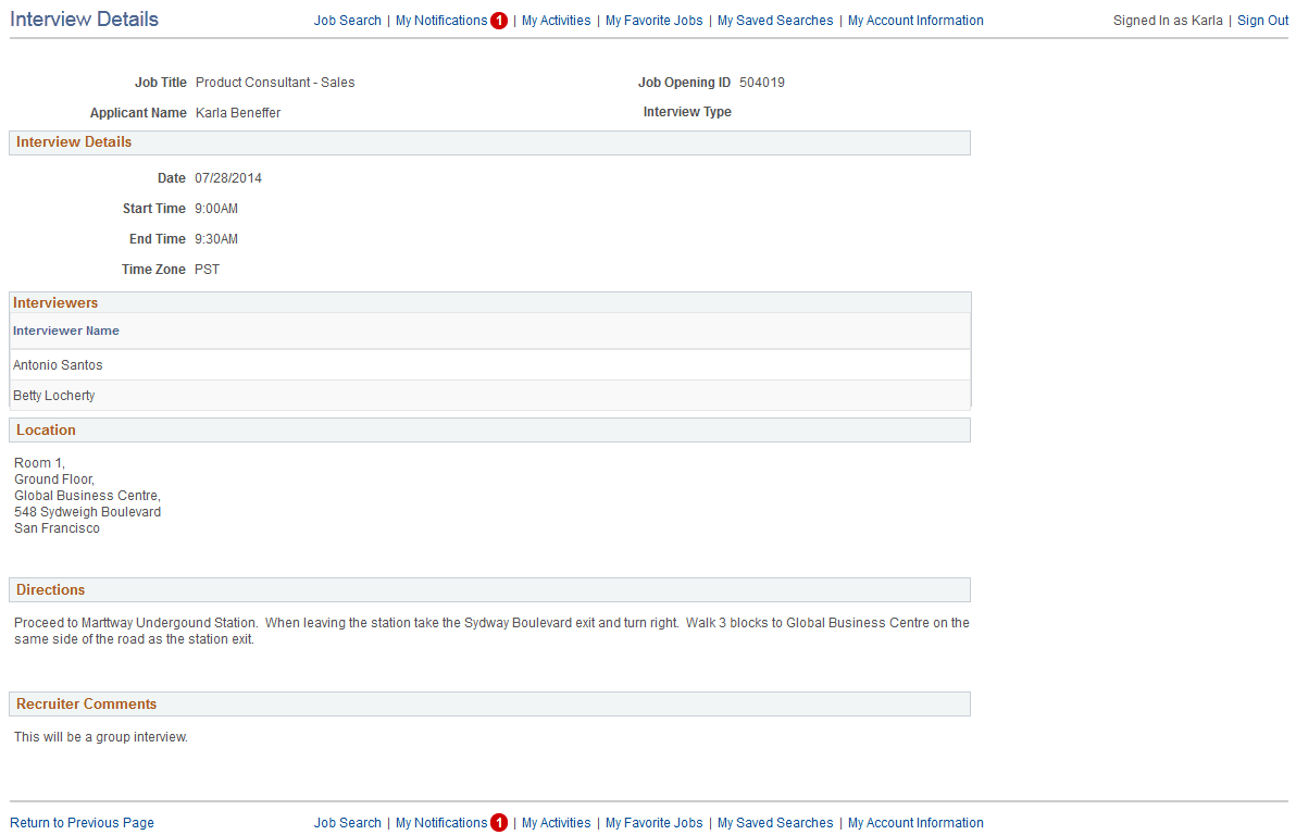Interview Details page