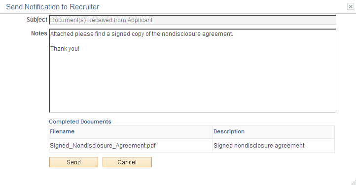 Send Notification to Recruiter page