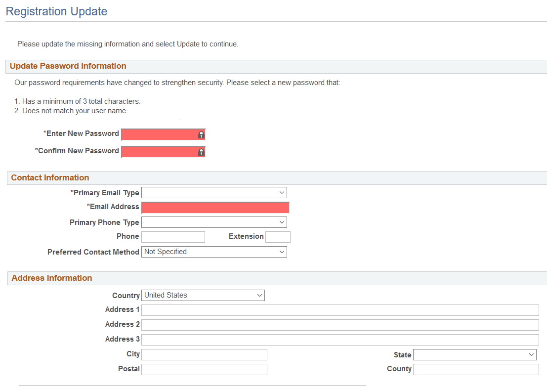 Registration Update page (1 of 2)