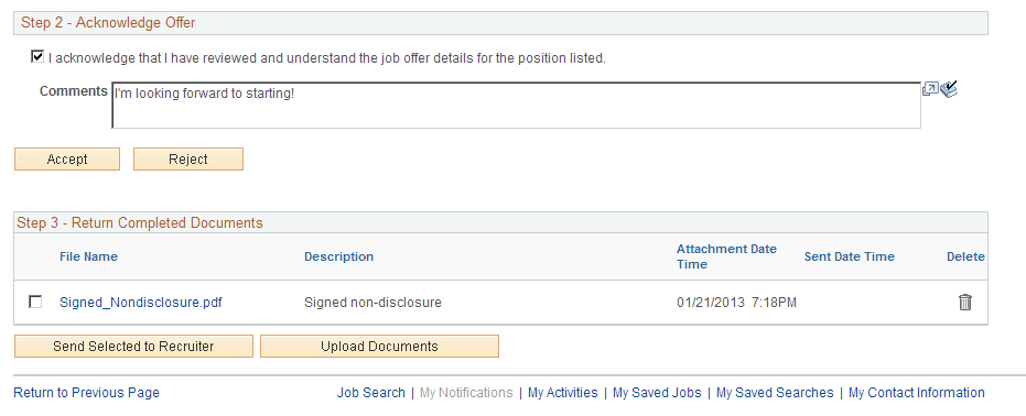 Job Offer page (2 of 2)