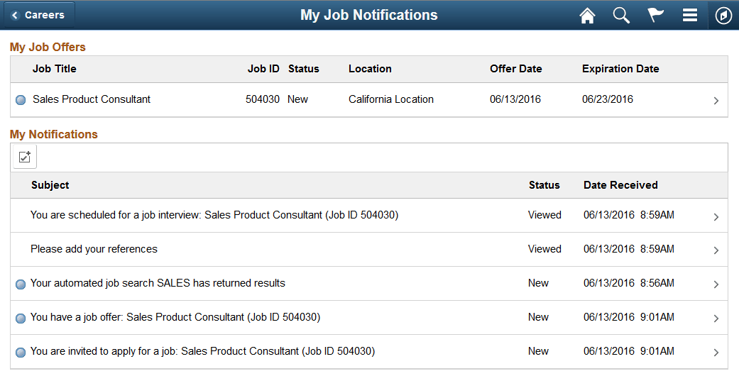 My Job Notifications page (fluid)