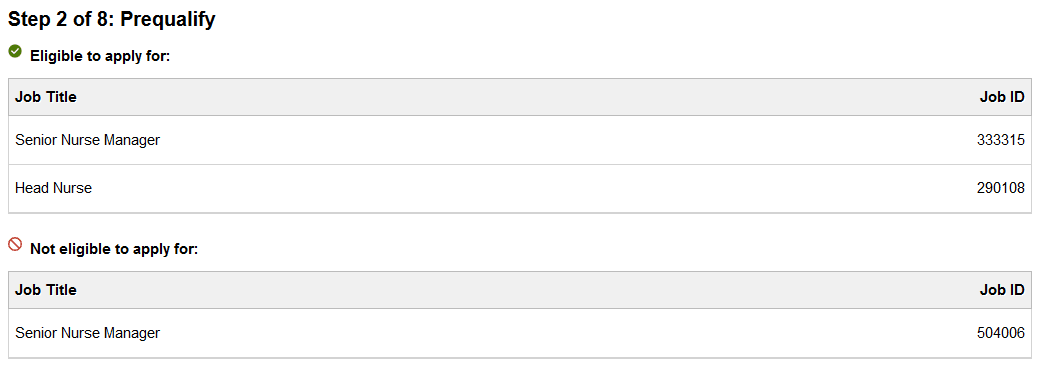 Prequalify page with prescreening results (fluid)