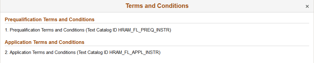 Application Terms and Conditions page with descriptions of each text block (fluid)