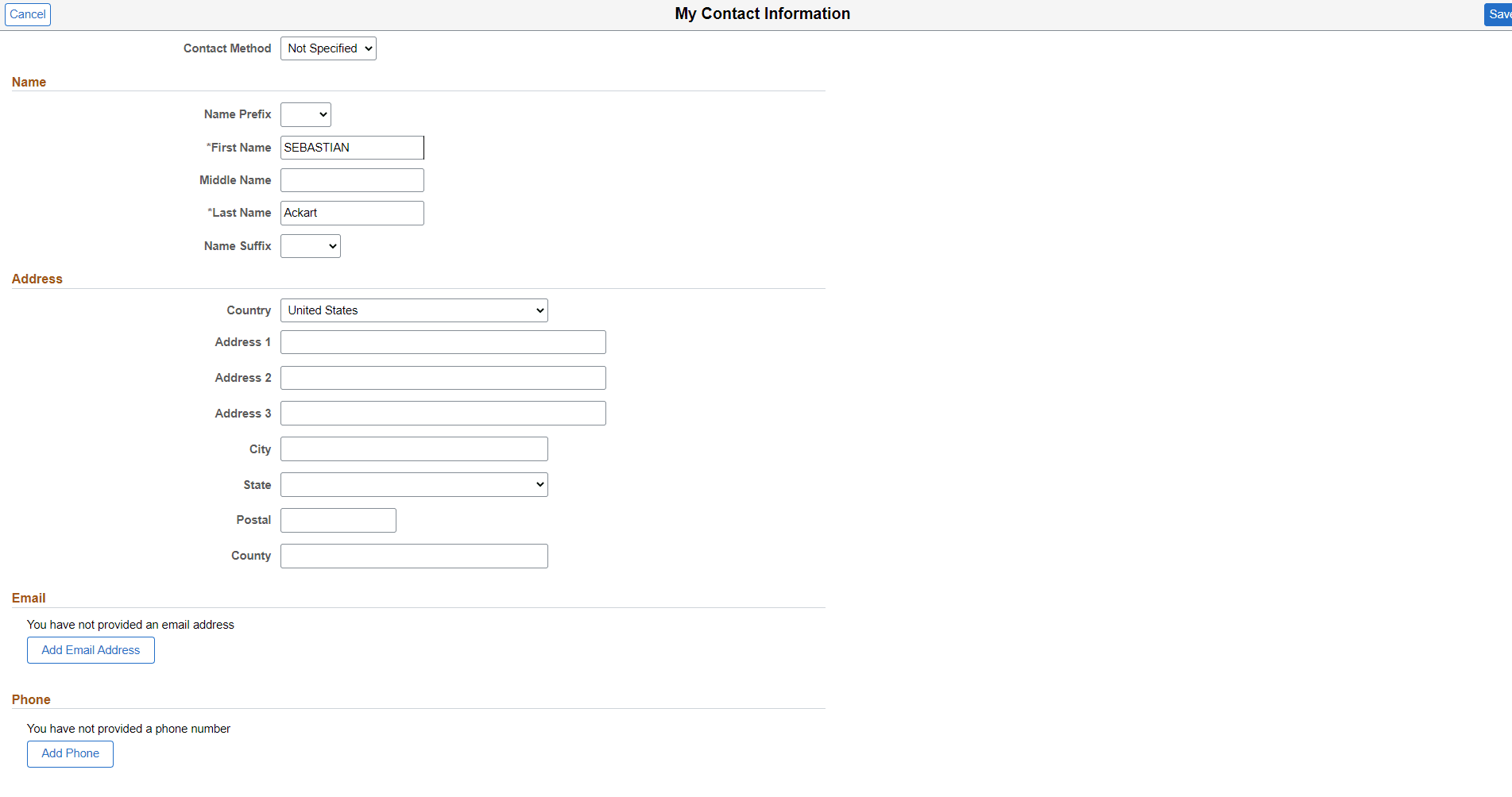 My Contact Information page from review and submit (fluid)