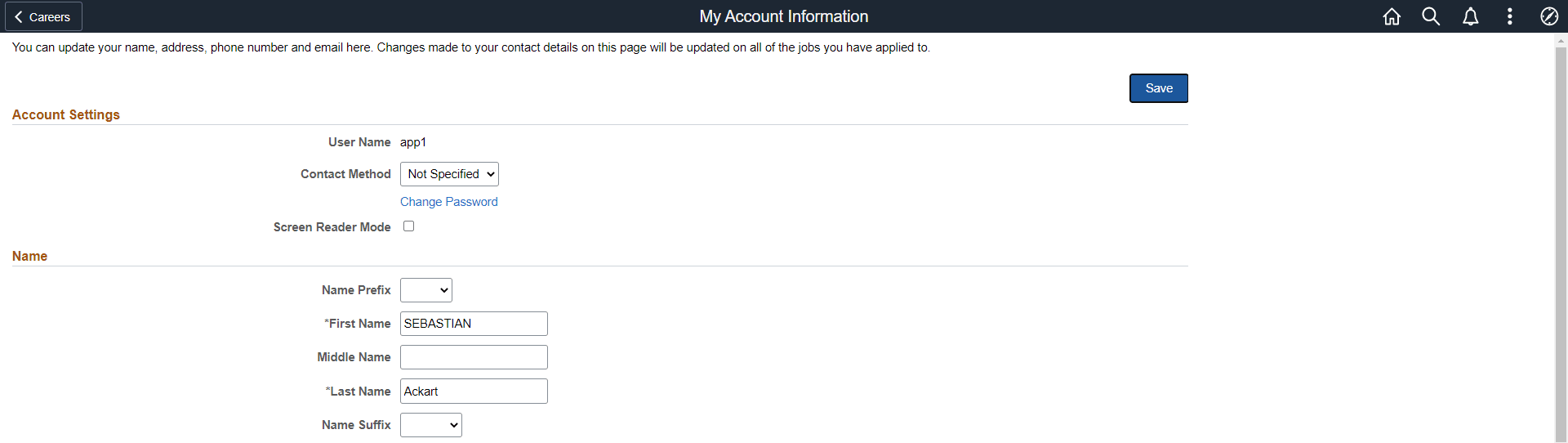 My Account Information page (fluid) (1 of 2)