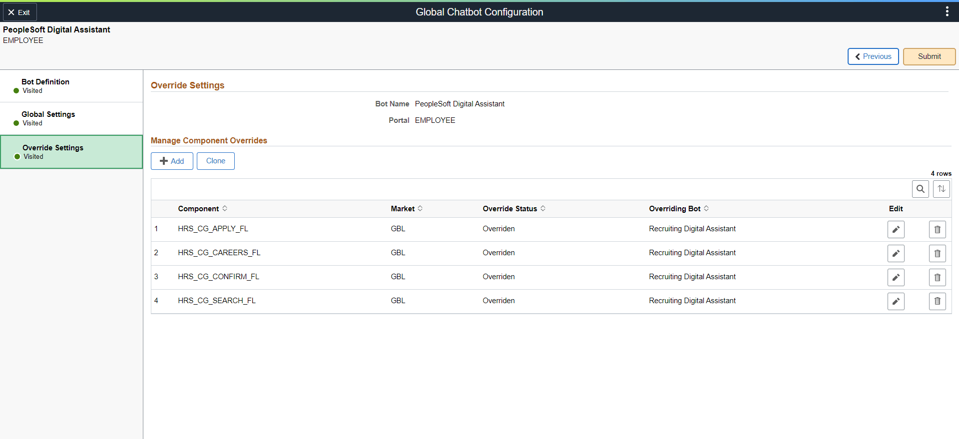 Override Settings - PeopleSoft Digital Assistant