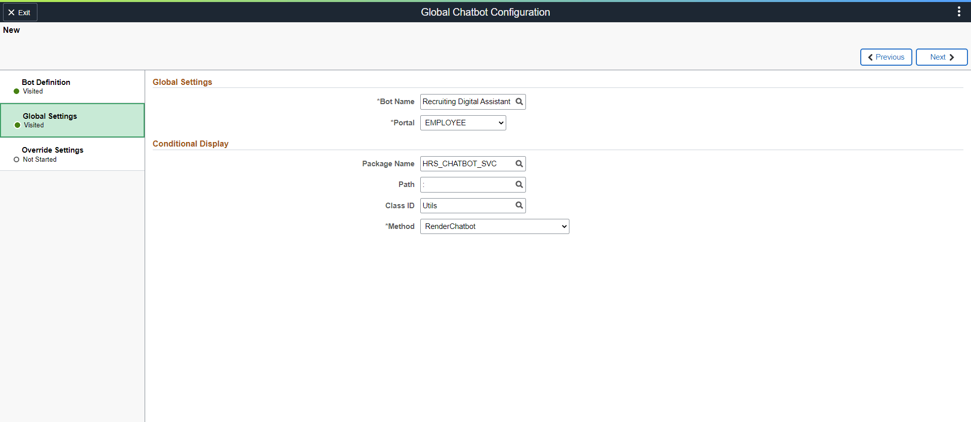 Global Settings - Recruiting Digital Assistant