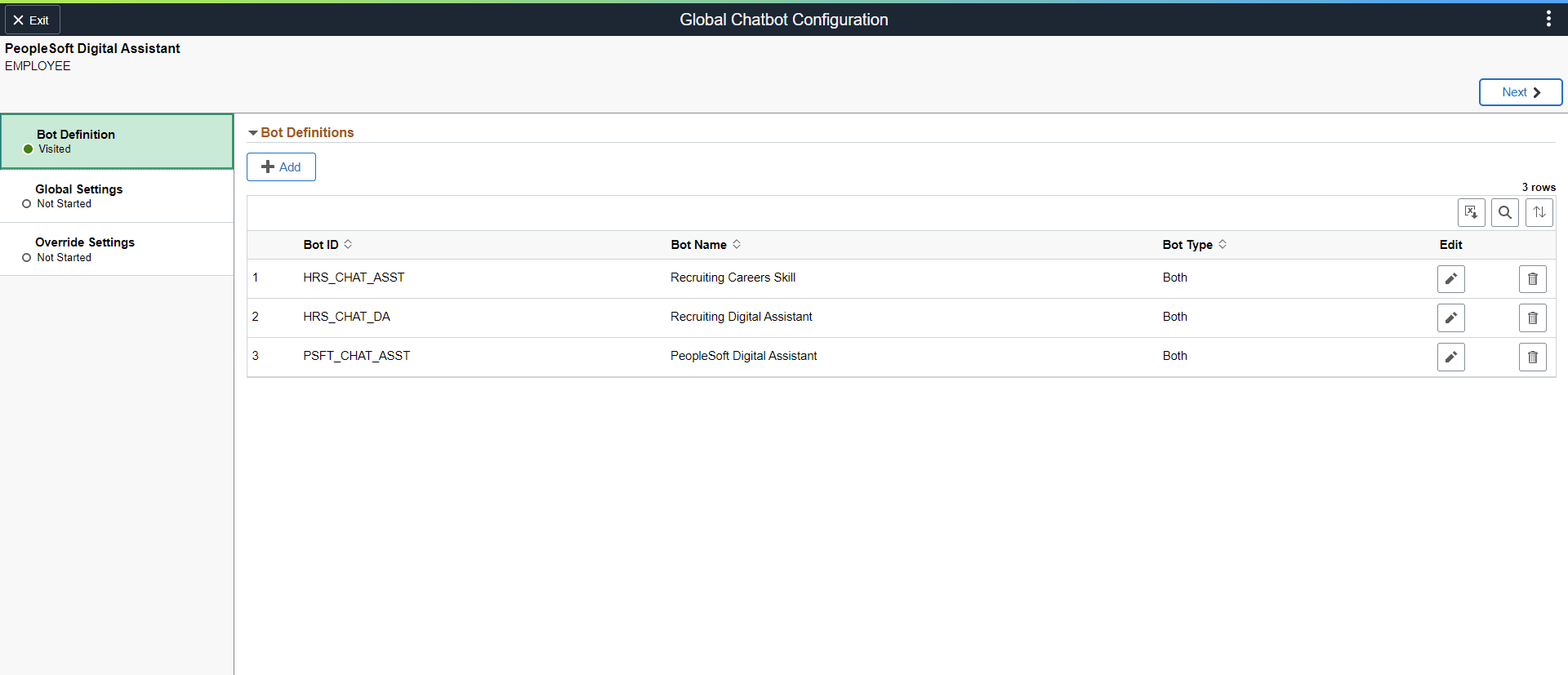 Bot Definition - PeopleSoft Digital Assistant